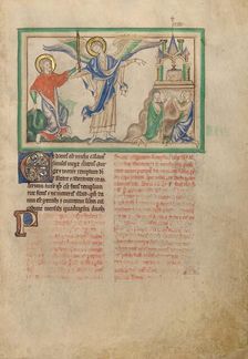 Saint John Takes the Rod to Measure the Temple; Dyson Perrins Apocalypse, about 1255-1260. Creator: Unknown