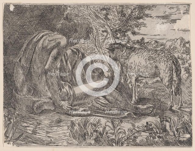 Saint John the Baptist with a lamb, 1600-35. Creator: Giovanni Battista Caracciolo.