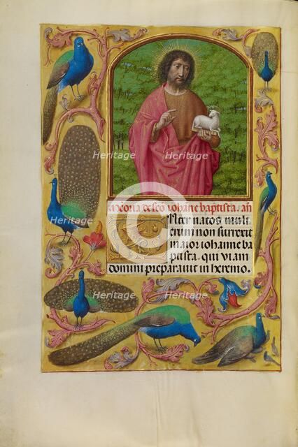 Saint John the Baptist with the Lamb of God on a Book; Spinola Hours, about 1510-1520. Creator: Workshop of Master of the First Prayer Book of Maximilian.