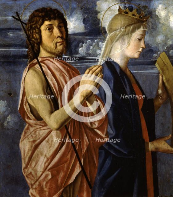 Saint John the Baptist and Saint Catherine of Alexandria (From the Cornalba Polyptych), c. 1496. Creator: Caselli, Cristoforo (ca 1460-1521).