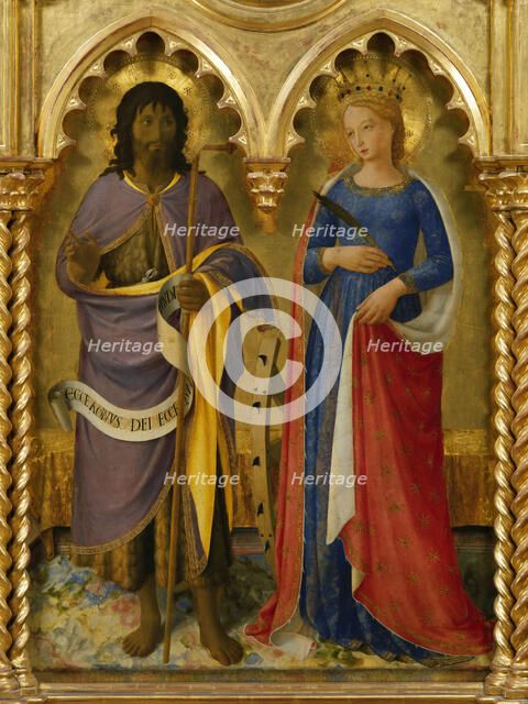 Saint John the Baptist and Saint Catherine of Alexandria (From the Perugia Altarpiece), ca 1437. Creator: Angelico, Fra Giovanni, da Fiesole (ca. 1400-1455).