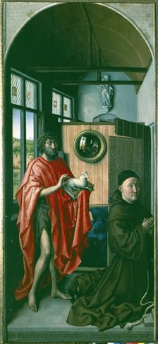 Saint John the Baptist and the Franciscan teacher Enrique de Werl 1438. Creator: Campin, Robert (1375 - 1444)