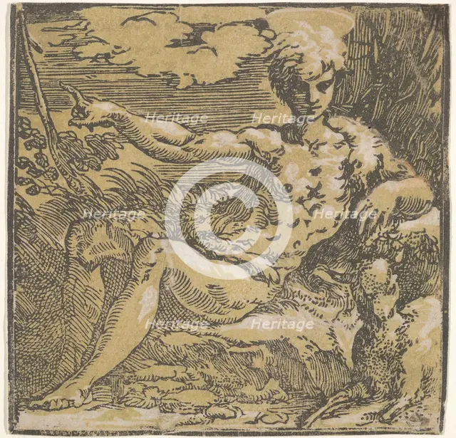 Saint John the Baptist in the desert, a lamb by his side, ca. 1527-30. Creator: Antonio da Trento.