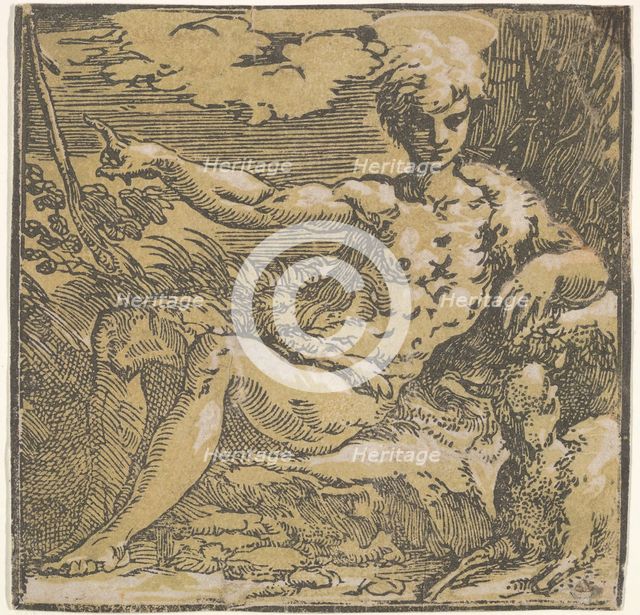 Saint John the Baptist in the desert, a lamb by his side, ca. 1527-30. Creator: Antonio da Trento.