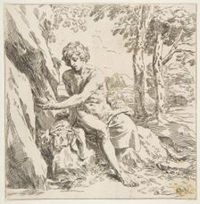 Saint John the Baptist in the desert, copy in reverse after Cantarini, ca. 1637-1639 or after. Creator: Unknown