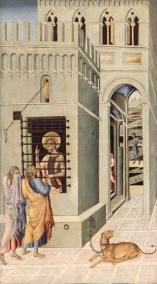 Saint John the Baptist in Prison Visited by Two Disciples, 1455/60. Creator: Giovanni di Paolo