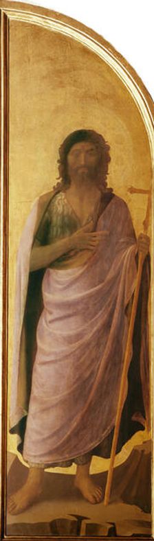 Saint John the Baptist (left shutter panel of the Tabernacle of the Linaioli) , ca. 1433. Creator: Angelico, Fra Giovanni, da Fiesole (ca. 1400-1455)