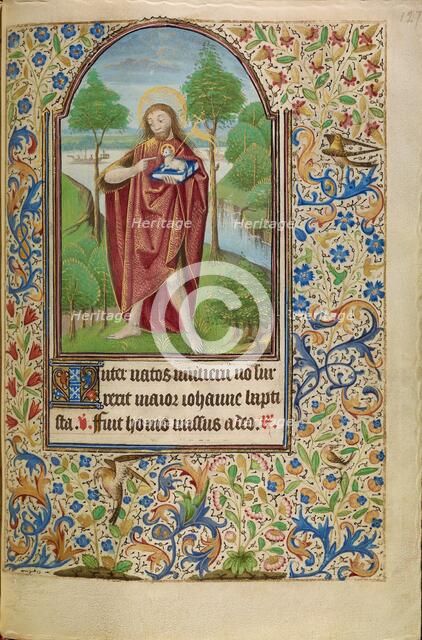 Saint John the Baptist Pointing to the Lamb of God; Book of Hours, about 1466-1470. Creator: Master of Jacques of Luxembourg.