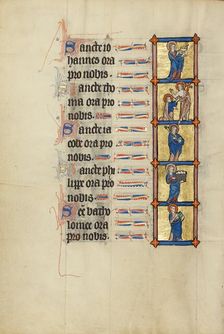 Saint John the Evangelist with the Poisoned Chalice: Doubting Thomas: Saint James..., about 1300. Creator: Unknown