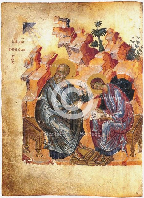 Saint John the Evangelist and Prochorus. From the Zaraysk Gospel, 1401.