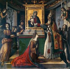 Saint John the Evangelist Appearing to Empress Galla Placidia, ca 1490-1510. Creator: Rondinelli, Niccolò (c. 1468-c. 1520)
