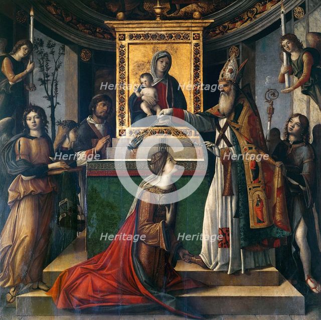Saint John the Evangelist Appearing to Empress Galla Placidia, ca 1490-1510. Creator: Rondinelli, Niccolò (c. 1468-c. 1520).