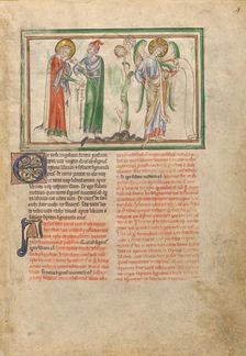 Saint John the Evangelist Consoled by an Elder and by an Angel Holding a Scroll, about 1255-1260. Creator: Unknown