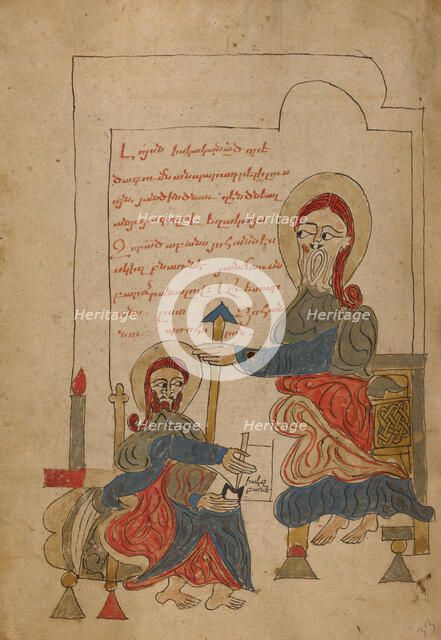 Saint John the Evangelist Dictating; Gospel Book, 1386. Creator: Unknown.