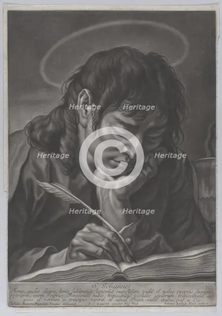 Saint John the Evangelist; head and shoulders, writing with a quill; after Gi..., ca. 1750-ca. 1760. Creator: Johann Lorenz Haid.