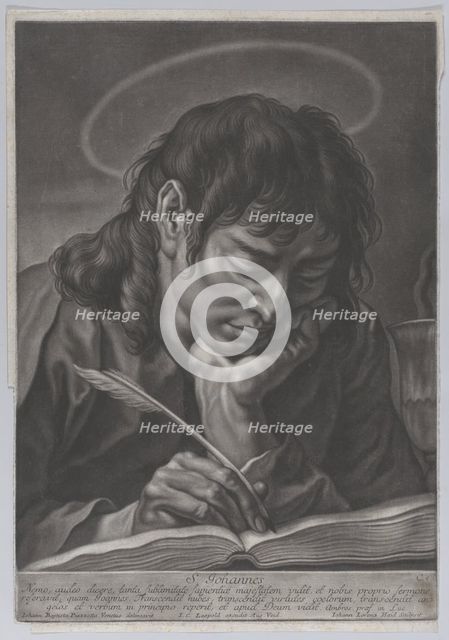 Saint John the Evangelist; head and shoulders, writing with a quill; after Gi..., ca. 1750-ca. 1760. Creator: Johann Lorenz Haid.