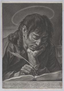 Saint John the Evangelist; head and shoulders, writing with a quill; after Gi..., ca. 1750-ca. 1760. Creator: Johann Lorenz Haid