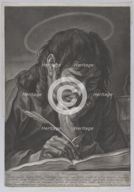 Saint John the Evangelist; head and shoulders, writing with a quill; after Gi..., ca. 1750-ca. 1760. Creator: Johann Lorenz Haid.