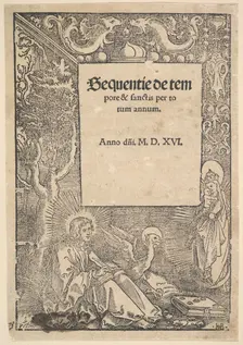 Saint John the Evangelist on Patmos, title page from Hymni de tempore et de sanctis, 1516. Creator: Hans Baldung