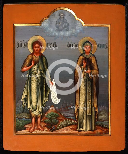 Saint John the Forerunner and Saint Olympia the Deaconess, End of 19th cen.. Artist: Russian icon  