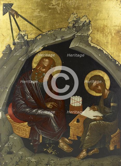 Saint John the Theologian dictates his Gospel to Prochoros, 1475-1525 (?) or 19th century. Creator: Unknown.