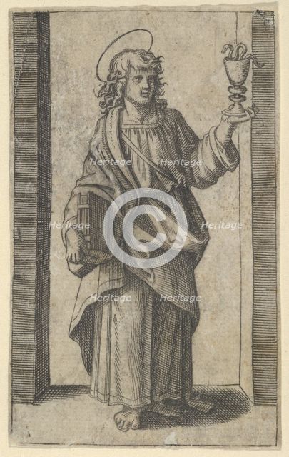 Saint John, book in right hand chalice in left, from the series 'Piccoli Santi' (..., ca. 1500-1527. Creator: Marcantonio Raimondi.
