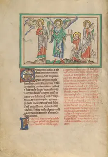 Saint John Eats the Book Received from the Angel; Dyson Perrins Apocalypse, about 1255-1260. Creator: Unknown