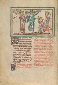 Saint John Eats the Book Received from the Angel; Dyson Perrins Apocalypse, about 1255-1260. Creator: Unknown