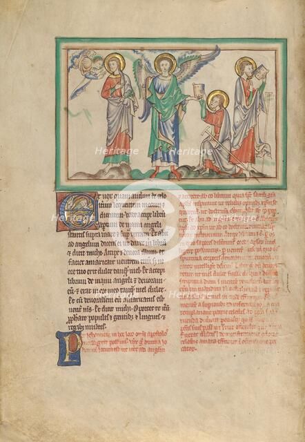 Saint John Eats the Book Received from the Angel; Dyson Perrins Apocalypse, about 1255-1260. Creator: Unknown.