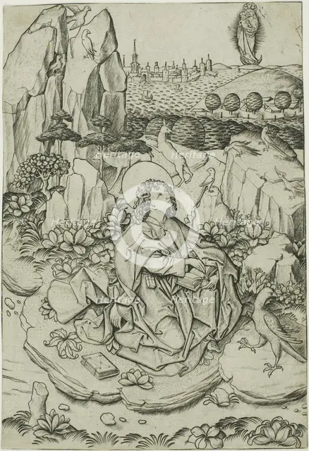 Saint John on the Island of Patmos, c. 1460. Creator: Master ES.