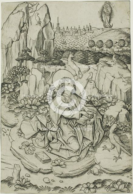 Saint John on the Island of Patmos, c. 1460. Creator: Master ES.