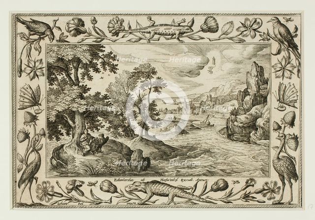 Saint John on Patmos, from Landscapes with Old and New Testament Scenes and Hunting Scenes, 1584. Creator: Adriaen Collaert.