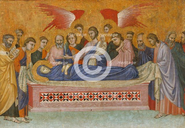 Saint John on Patmos, Madonna and Child Enthroned, and Death of the Virgin; The Crucifixion. Creator: Pacino di Bonaguida.