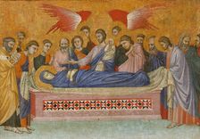 Saint John on Patmos, Madonna and Child Enthroned, and Death of the Virgin; The Crucifixion. Creator: Pacino di Bonaguida