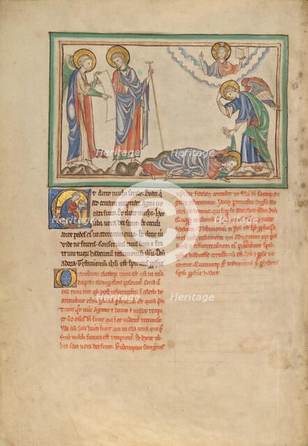 Saint John Praying to the Angel; Dyson Perrins Apocalypse, about 1255-1260. Creator: Unknown.