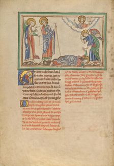 Saint John Praying to the Angel; Dyson Perrins Apocalypse, about 1255-1260. Creator: Unknown