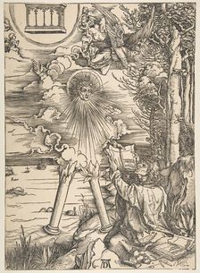 Saint John Swallowing the Book, from The Apocalypse, Latin Edition, 1511, 1511. Creator: Albrecht Durer