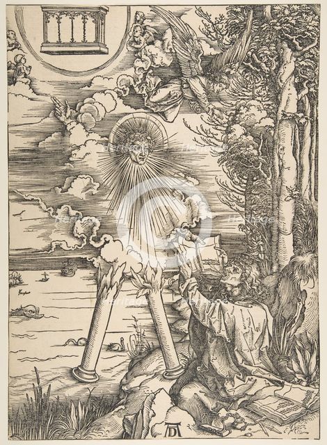 Saint John Swallowing the Book, from The Apocalypse, Latin Edition, 1511, 1511. Creator: Albrecht Durer.