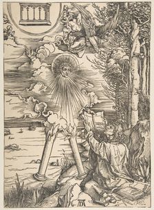 Saint John Swallowing the Book, from The Apocalypse, Latin Edition, 1511, 1511. Creator: Albrecht Durer