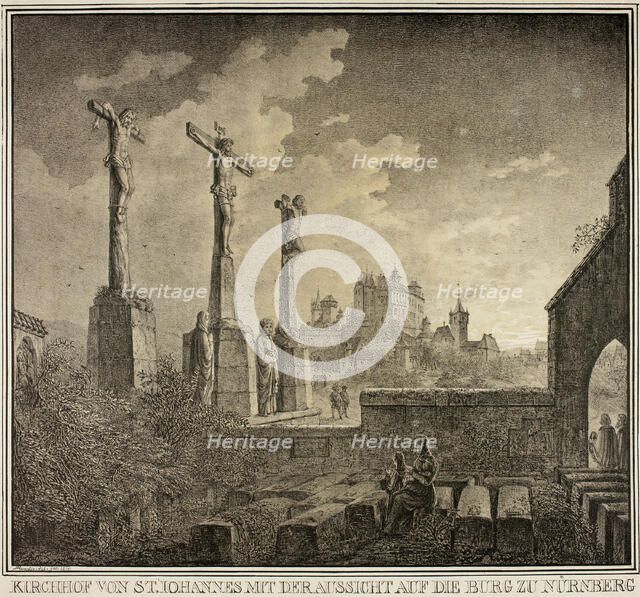Saint John's Cemetery with a View of the City of Nuremberg, from Collection of..., 1819. Creator: Domenico Quaglio II.