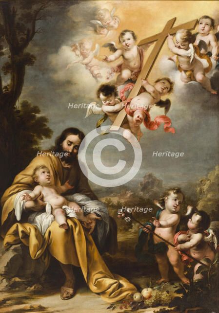 Saint Joseph and the Christ Child before the Holy Cross, c.1670. Creator: Schut, Cornelis, the Younger (c. 1629-1685).