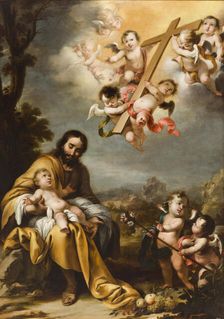 Saint Joseph and the Christ Child before the Holy Cross, c.1670. Creator: Schut, Cornelis, the Younger (c. 1629-1685)