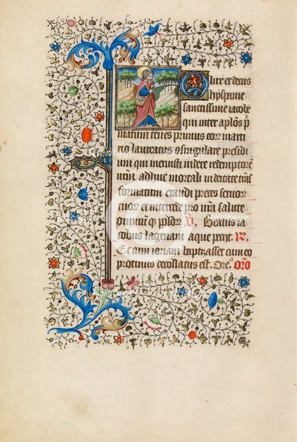 Saint James as a Pilgrim with a Purse and a Staff; Book of Hours, about 1440-1450. Creator: Workshop of the Bedford Master.