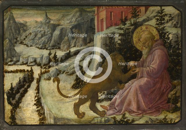 Saint Jerome and the Lion (Predella Panel of the Pistoia Santa Trinità Altarpiece), 1455-1460. Artist: Lippi, Fra Filippo (1406-1469)