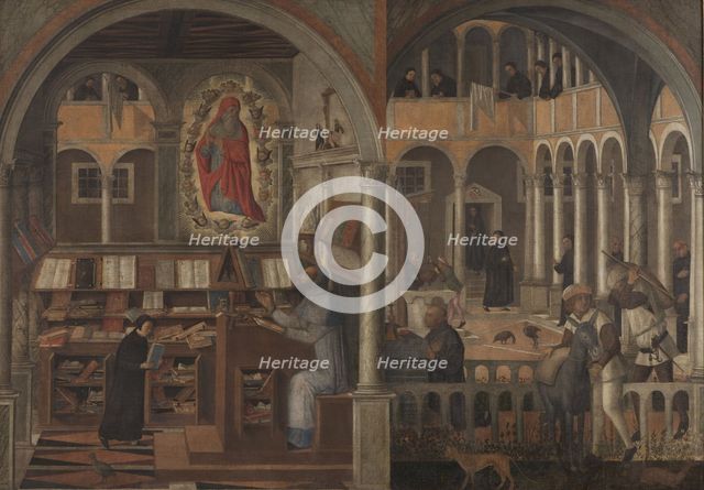 Saint Jerome appearing to Saint Augustine and the Discovery of Flour in Benedictine... c1505. Creator: Giovanni di Niccolo Mansueti.