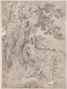 Saint Jerome before a crucifix accompanied by a lion and three putti, ca. 1631-37. Creator: Pietro Testa