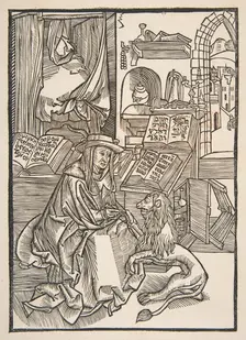 Saint Jerome Extracting a Thorn from the Lion's Foot, Lyons 1508 (copy).n.d. Creator: Unknown