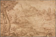 Saint Jerome in a Landscape, c. 1530. Creator: Domenico Campagnola (Italian, 1500-1564)