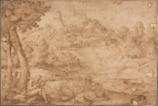Saint Jerome in a Landscape, c. 1530. Creator: Domenico Campagnola (Italian, 1500-1564)