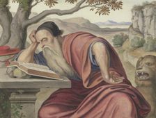 Saint Jerome in a landscape, reading, mid-19th century. Creator: Ferdinand Olivier